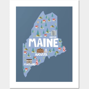 Maine Illustrated Map Posters and Art